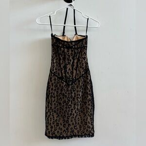 Black Animal Print Lace Corset Mini Dress - XXS